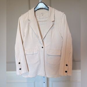 POL Corduroy Blazer oversized beige ivory raw hem front pockets button up sz S